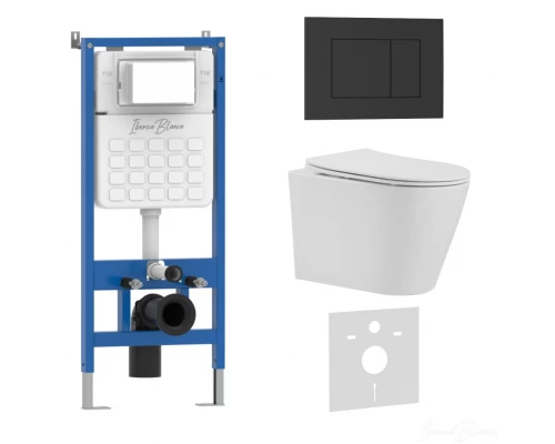 Комплект 3в1 IBERICA BLANCA инсталляция SILENCIO, унитаз BURGOS ALTO белый, кнопка смыва ESTI-S черный матовый (IB001.BRA.234.851)