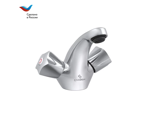 ГОРОД Смеситель для умывальника с литым изливом, двуручный, СЛАВЕН, Е10