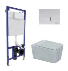 Комплект для монтажа подвесного унитаза: инсталляция NOVUM525, кнопка L4 Soft Touch белая, унитаз FL