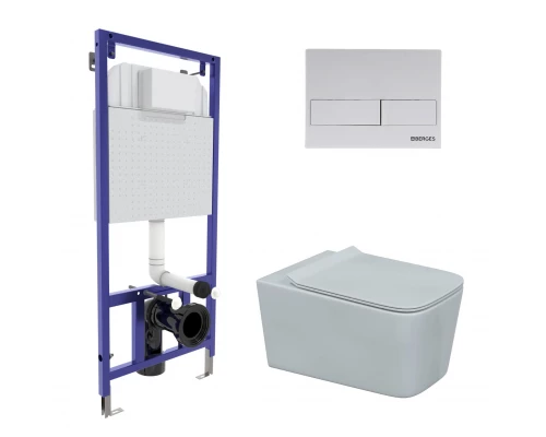 Комплект для монтажа подвесного унитаза: инсталляция NOVUM525, кнопка L4 Soft Touch белая, унитаз FL