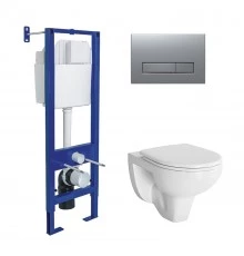 Комплект: инсталляция ATOM Line кнопка матовый хром, унитаз Gamma, сиденье дюропласт, микролифт, быс