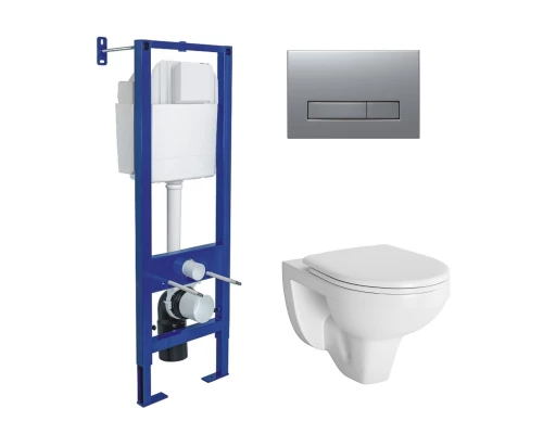 Комплект: инсталляция ATOM Line кнопка матовый хром, унитаз Gamma, сиденье дюропласт, микролифт, быс