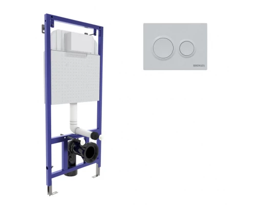 Инсталляция  для скрытого монтажа унитаза NOVUM кнопка O1 белая, BERGES