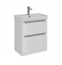 Тумба Lemark BUNO 60 см под 1 раковину, подвесная/напольная, 2 ящика, цвет планки: Серый, цвет корпу