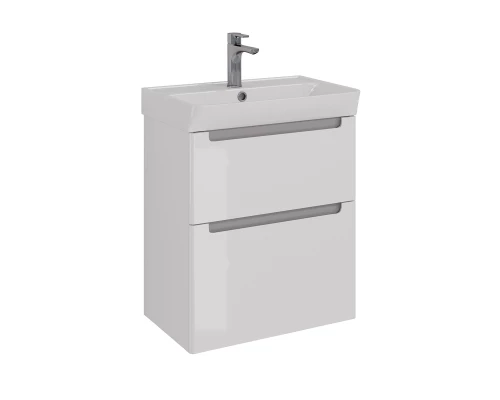 Тумба Lemark BUNO 60 см под 1 раковину, подвесная/напольная, 2 ящика, цвет планки: Серый, цвет корпу