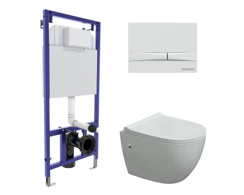 Комплект для монтажа подвесного унитаза: инсталляция NOVUM525, кнопка F1 белая, унитаз OKUS, сиденье