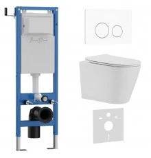 Комплект 3в1 IBERICA BLANCA инсталляция SILENCIO MINI, унитаз BURGOS ALTO белый, кнопка смыва INOX-O белый матовый (IB.001M.BRA.231.811)