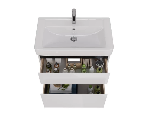 Тумба Lemark COMBI 80 см под 1 раковину, подвесная/напольная, 2 ящика, цвет планки: Чёрный, цвет кор