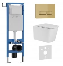 Комплект 3в1 IBERICA BLANCA инсталляция SILENCIO MINI, унитаз TOLEDO ALTO белый, кнопка смыва ESTI-R золото матовое (IB.001M.TLA.234.215)