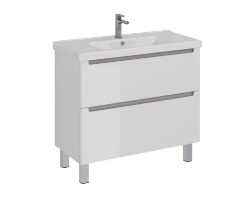 Тумба Lemark BUNO 100 см под 1 раковину, подвесная/напольная, 2 ящика, цвет планки: Серый, цвет корп