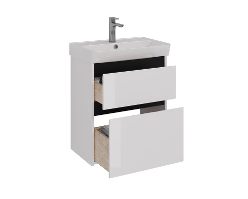 Тумба Lemark COMBI 60 см под 1 раковину, подвесная/напольная, 2 ящика, цвет планки: Чёрный, цвет кор