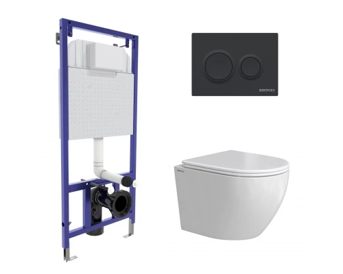 Комплект: инсталляция NOVUM кнопка O5 Soft Touch черная, унитаз OKUS Rimless 49 см, сиденье дюроплас