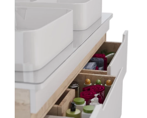 Тумба Lemark OLIVIA 125 см под 2 раковины, подвесная,4 ящика, цвет корпуса: Дуб кантри, цвет фасада: