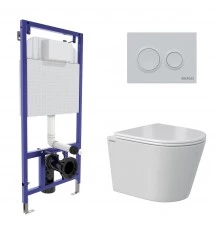 Комплект: инсталляция NOVUM кнопка O1 белая, унитаз VITA Rimless 49 см, сиденье дюропласт микролифт,