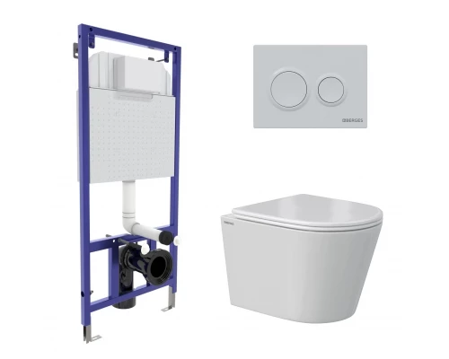 Комплект: инсталляция NOVUM кнопка O1 белая, унитаз VITA Rimless 49 см, сиденье дюропласт микролифт,