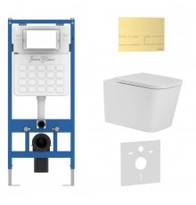 Комплект 3в1 IBERICA BLANCA инсталляция SILENCIO, унитаз TOLEDO ALTO белый, кнопка смыва INOX-S золото матовое (IB001.TLA.234.1603)