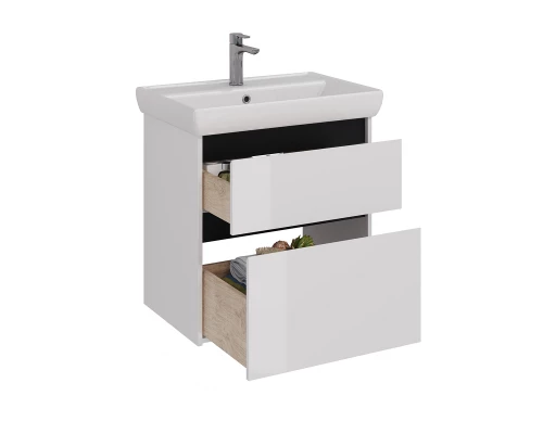 Тумба Lemark COMBI 70 см под 1 раковину, подвесная/напольная, 2 ящика, цвет планки: Чёрный, цвет кор