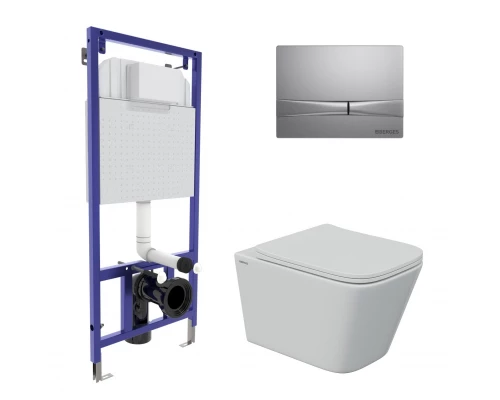 Комплект для монтажа  подвесного унитаза: инсталляция NOVUM525, кнопка F2 матовый хром, унитаз FLOE