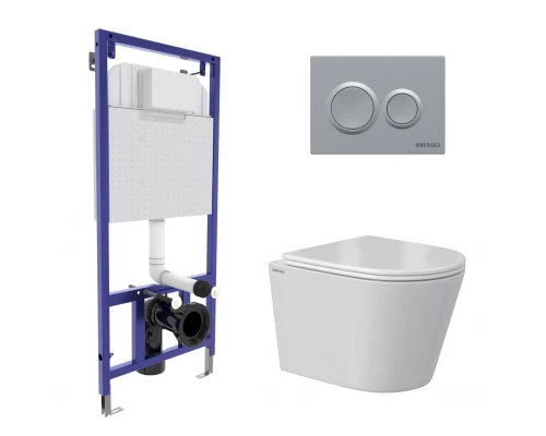 Комплект: инсталляция NOVUM кнопка O2 матовый хром, унитаз VITA Rimless 49 см, сиденье дюропласт мик