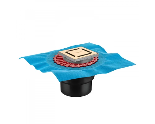 Трап водосток ZENTRUM Norma 100х100, золото глянец, выпуск D50/75/110 H74 вертикальный, BERGES