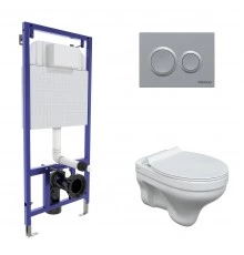 Комплект: инсталляция NOVUM кнопка O2 матовый хром, унитаз ALBIT S, сиденье дюропласт Top Slim SO, м