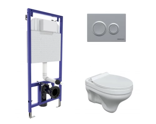 Комплект: инсталляция NOVUM кнопка O2 матовый хром, унитаз ALBIT S, сиденье дюропласт Top Slim SO, м