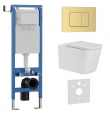 Комплект 3в1 IBERICA BLANCA инсталляция SILENCIO MINI, унитаз TOLEDO ALTO белый, кнопка смыва INOX-C золото матовое (IB.001M.TLA.234.1150)