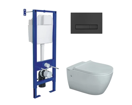 Комплект: инсталляция АТОМ Line кнопка черная SoftTouch, унитаз MASCON Rimless, сидение дюропласт ми