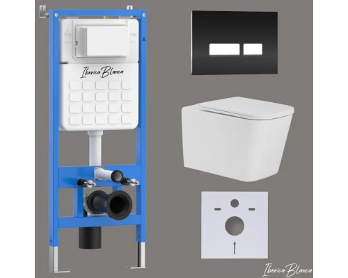 Комплект 3в1 IBERICA BLANCA инсталляция SILENCIO, унитаз TOLEDO ALTO белый, кнопка смыва CRYSTAL-R черный глянцевый (IB001.TLA.234.2211)