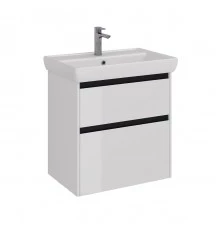 Тумба Lemark COMBI 70 см под 1 раковину, подвесная/напольная, 2 ящика, цвет планки: Чёрный, цвет кор