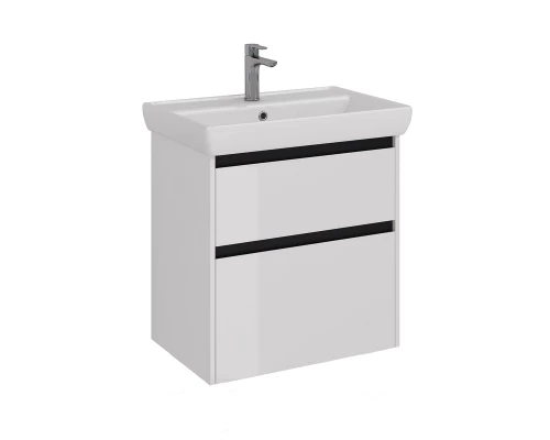 Тумба Lemark COMBI 70 см под 1 раковину, подвесная/напольная, 2 ящика, цвет планки: Чёрный, цвет кор