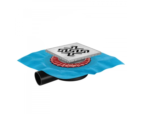 Трап водосток ZENTRUM Antik 150х150, матовый хром, выпуск D50 H65 боковой, BERGES