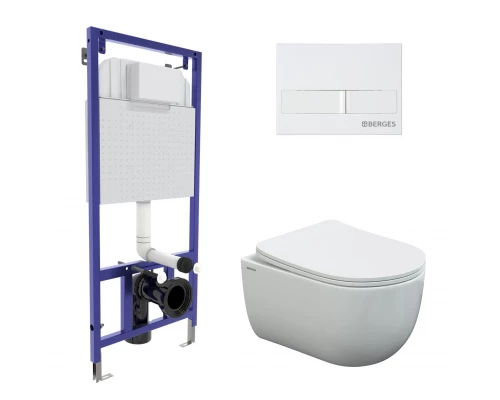 Комплект для монтажа подвесного унитаза: инсталляция NOVUM525, кнопка L1 белый, VENTAS Rimless, сиде