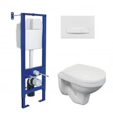 Комплект: инсталляция ATOM Line кнопка белая, унитаз Gamma, сиденье полипропилен Gamma PS, микролифт