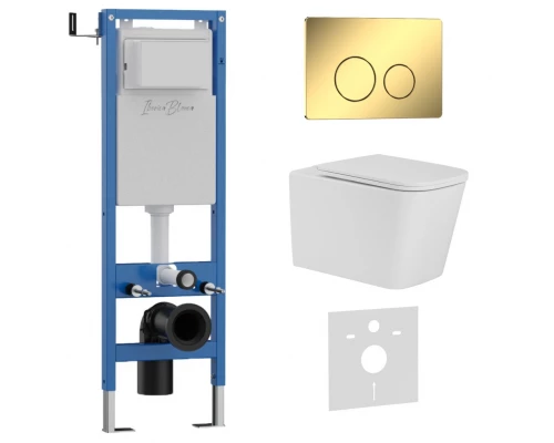 Комплект 3в1 IBERICA BLANCA инсталляция SILENCIO MINI, унитаз TOLEDO ALTO белый, кнопка смыва INOX-O золото глянцевое (IB.001M.TLA.234.816)