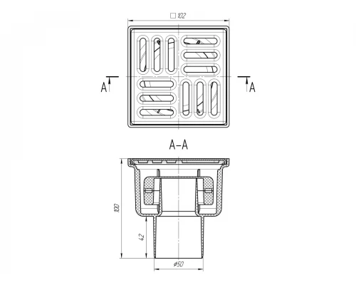 Трап верт. вып. 50, с реш. из  нерж. стали 10x10  сухой, ANI PLAST