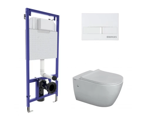 Комплект: инсталляция NOVUM, кнопка L1, унитаз MASCON  Rimless, сиденье дюропласт Toma Slim SO, BERG