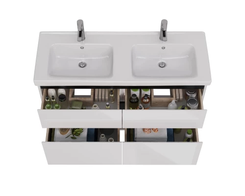 Тумба Lemark COMBI 125 см под 2 раковины, подвесная/напольная,4 ящика, цвет планки: Чёрный, цвет кор