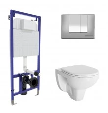 Комплект для монтажа подвесного унитаза GAMMA: инсталляция NOVUM525, кнопка S3, унитаз  с сиденьем