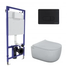 Комплект: инсталляция NOVUM525, кнопка D5 Soft Touch черная, унитаз EGO Rimless, сиденье дюропласт T