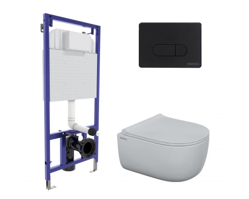 Комплект: инсталляция NOVUM525, кнопка D5 Soft Touch черная, унитаз EGO Rimless, сиденье дюропласт T