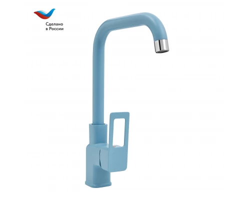 Коттедж Смеситель для мойки с высоким  изливом, одноручный, синий,  СЛАВЕН, СЛ-ОД-Д91