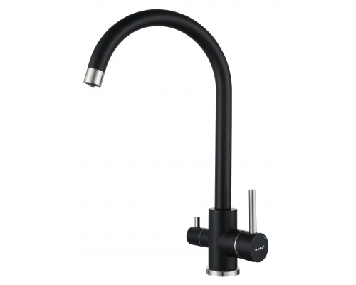 GRANFEST QUARZ  Смеситель для кухни U-обр. с краном питьевой воды D-35мм (черный)