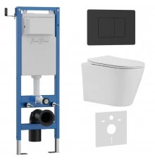 Комплект 3в1 IBERICA BLANCA инсталляция SILENCIO MINI, унитаз BURGOS ALTO белый, кнопка смыва INOX-C черный матовый (IB.001M.BRA.231.112)