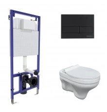 Комплект: инсталляция NOVUM, кнопка L5 черная Soft Touch, унитаз ALBIT S, сиденье дюропласт Top Slim