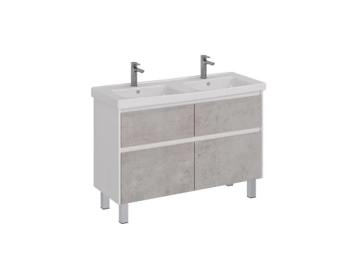 Тумба Lemark COMBI 125 см под 2 раковины, подвесная/напольная,4 ящика, цвет фасада: Бетон, цвет корп