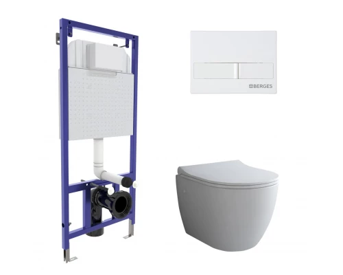 Комплект: инсталляция NOVUM, кнопка L1, унитаз OKUS, сиденье дюропласт Toma Slim SO, BERGES