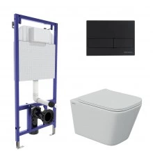 Комплект для монтажа  подвесного унитаза: инсталляция NOVUM525, кнопка L5 черная Soft Touch, унитаз