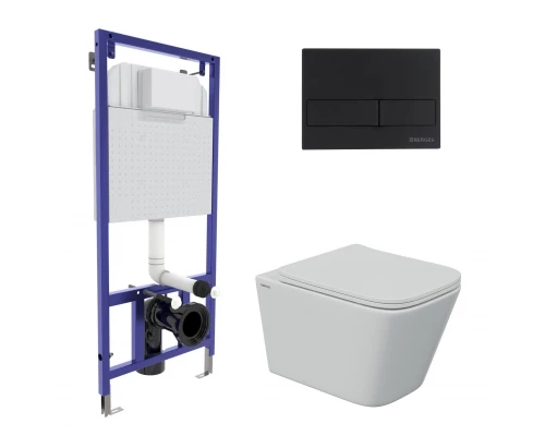 Комплект для монтажа  подвесного унитаза: инсталляция NOVUM525, кнопка L5 черная Soft Touch, унитаз