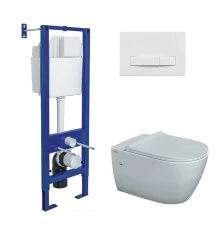 Комплект: инсталляция АТОМ Line кнопка белая, унитаз MASCON Rimless, сидение дюропласт микролифт, бы